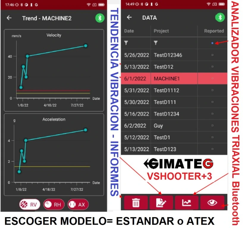 datos ANALIZADOR vibracion triaxial facil uso VShooter gimateg