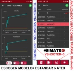 datos y tendencia analiza vibracion VShooter3 triaxial gimateg