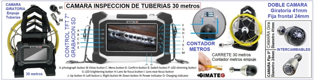 camara giratoria PTZ41 inspeccion tubos 30 metros gimateg