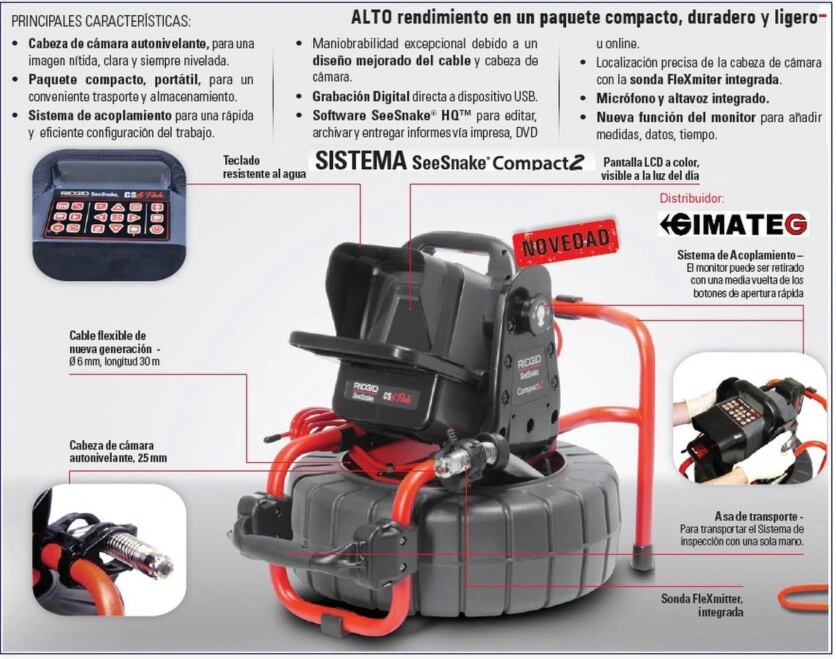 camara inspeccion diametro 25mm 30m gimateg tuberias