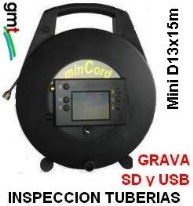 mini camara inspeccion tuberias Diametro 13mm x 15m GRAVA en SD y USB , salida Video