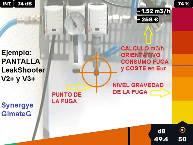 busca fugas aire comprimido con calculo caudal y foto LKS gimateg