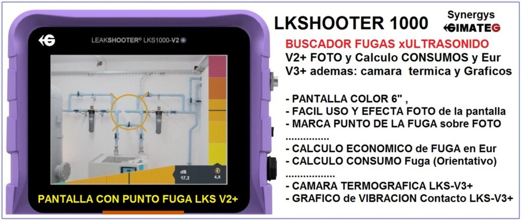 primer localizador fugas aire y gas comprimido con foto Leakshooter Gimateg
